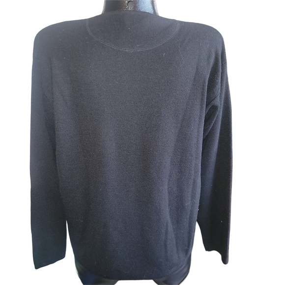 Harry Rosen Black Merino Wool Blend Sweater with Gray Stripe M - Picture 3 of 4